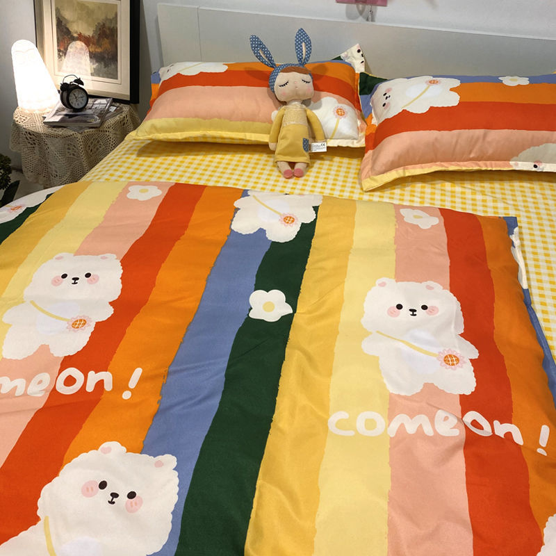 Three-Piece Set Of Single Bed Sheets In Student Dormitory